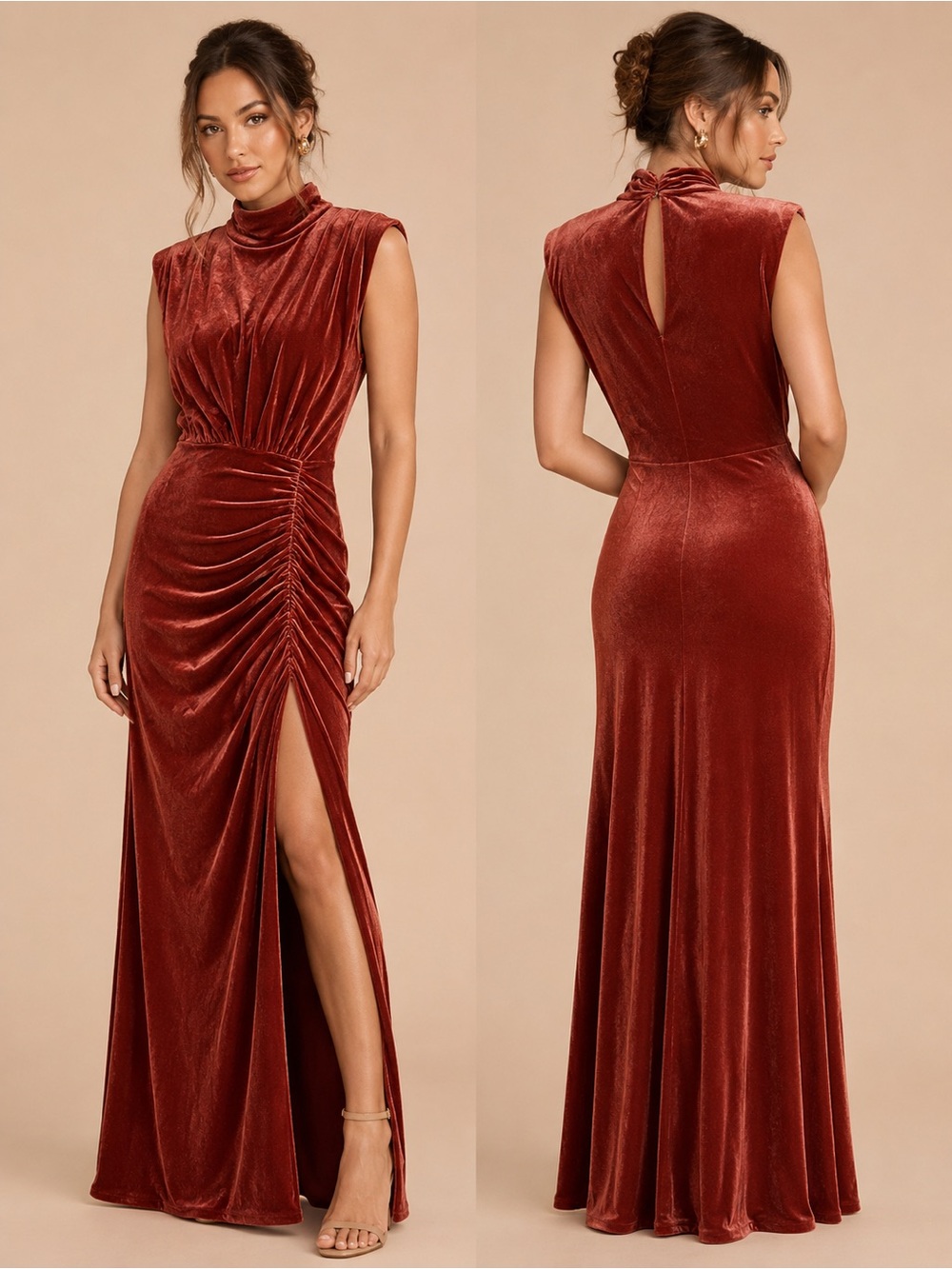 Revelry Beck Velvet Dress Size 6 Terracotta Rust Velvet Formal Gown Bridesmaid